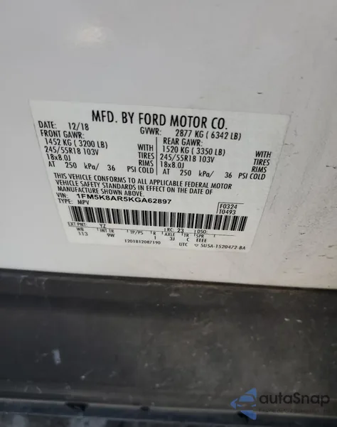 2019 Ford Explorer Police Interceptor from USA, damaged, VIN 1FM5K8AR5KGA62897